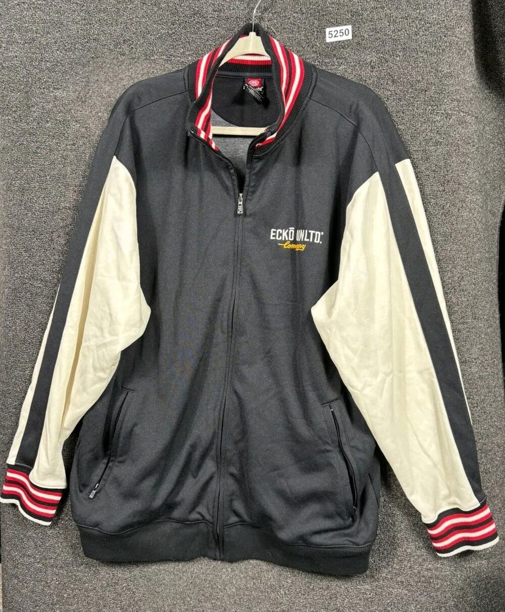 Ecko Unltd Knit Bomber Jacket Mens Size XL Varsity Logo Full Zip Streetwear Y2K